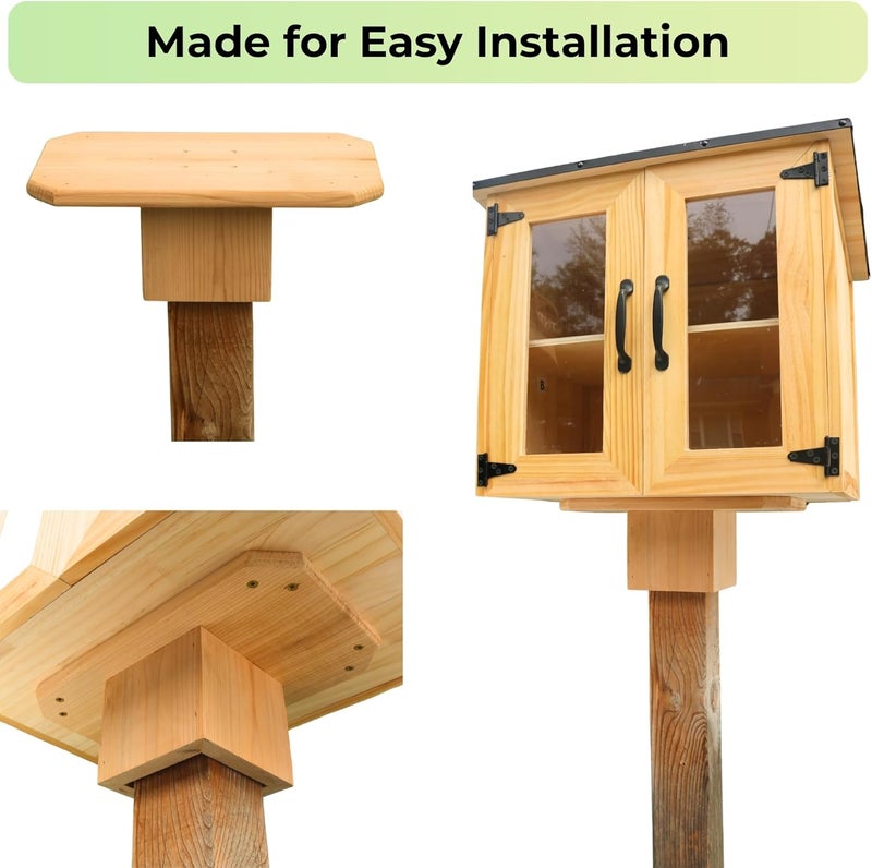 ZXYPRO ® Little Library Mount, Cedar | Fits 4x4 Posts | Screws Included | Stable & Easy to Install Outdoor Post Mount - Image 4
